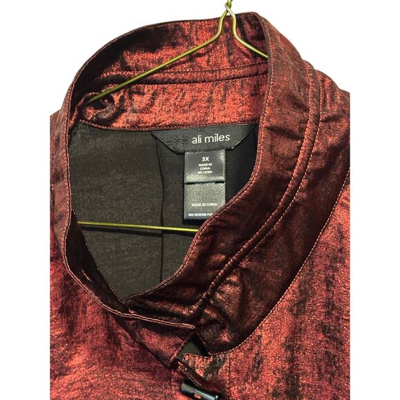 Ali Miles NWT red iridescent textured satin boutique tunic wired stand up collar - Picture 5 of 15